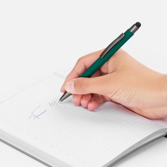 Ручка шариковая Atento Soft Touch со стилусом, зеленая