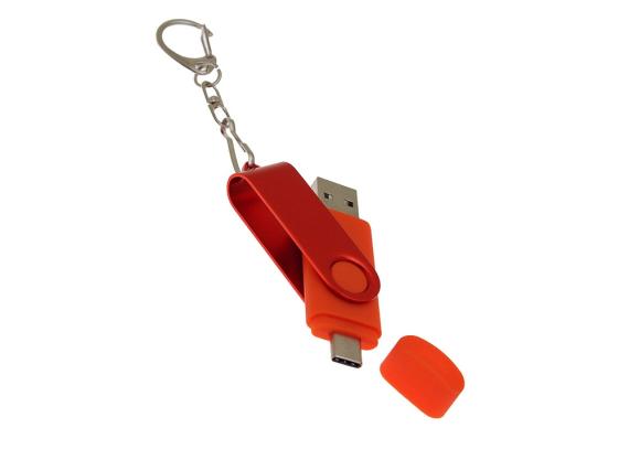 USB 2.0- флешка на 32 Гб с поворотным механизмом и дополнительным разъемом Type-C