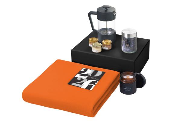 Подарочный набор «Re:Moments» с пледом, френчпрессом и медом