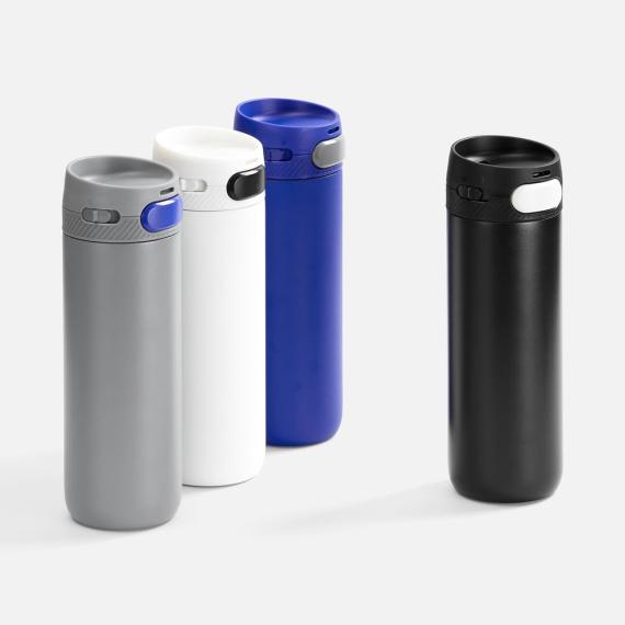 Термостакан X1 с цветной кнопкой, серый с оранжевым