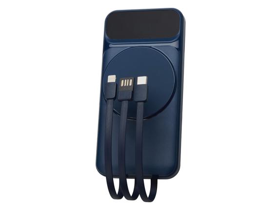 Магнитный беспроводной внешний аккумулятор со встроенными кабелями «Мэни», 10000 мАч