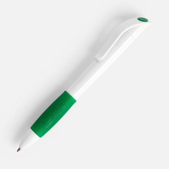 Ручка шариковая Grip, белая с зеленым